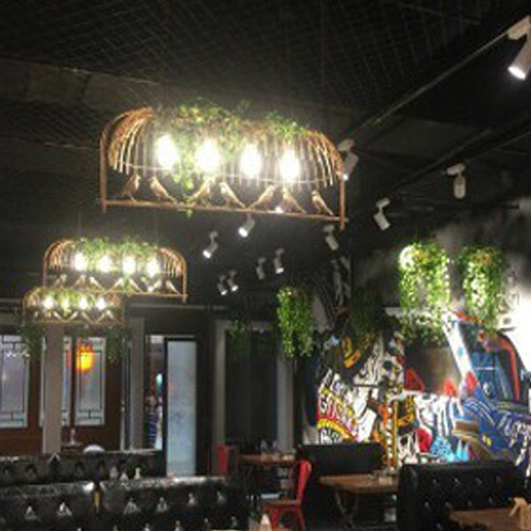 Industrial Iron Rectangle Chandelier with Birdcage for Dining Room
