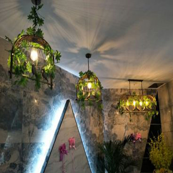 Industrial Iron Rectangle Chandelier with Birdcage for Dining Room