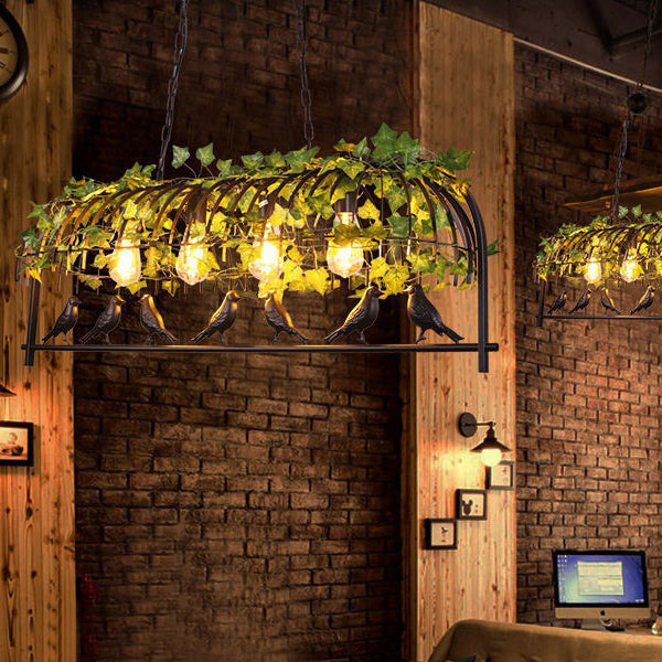 Industrial Iron Rectangle Chandelier with Birdcage for Dining Room