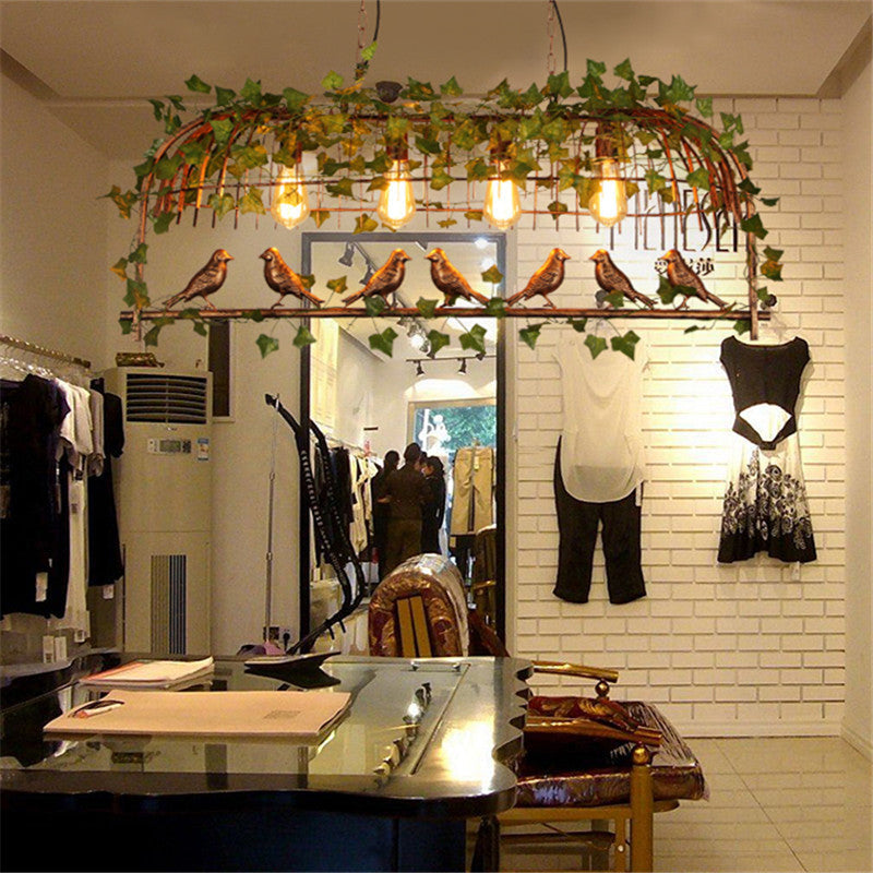Industrial Iron Rectangle Chandelier with Birdcage for Dining Room