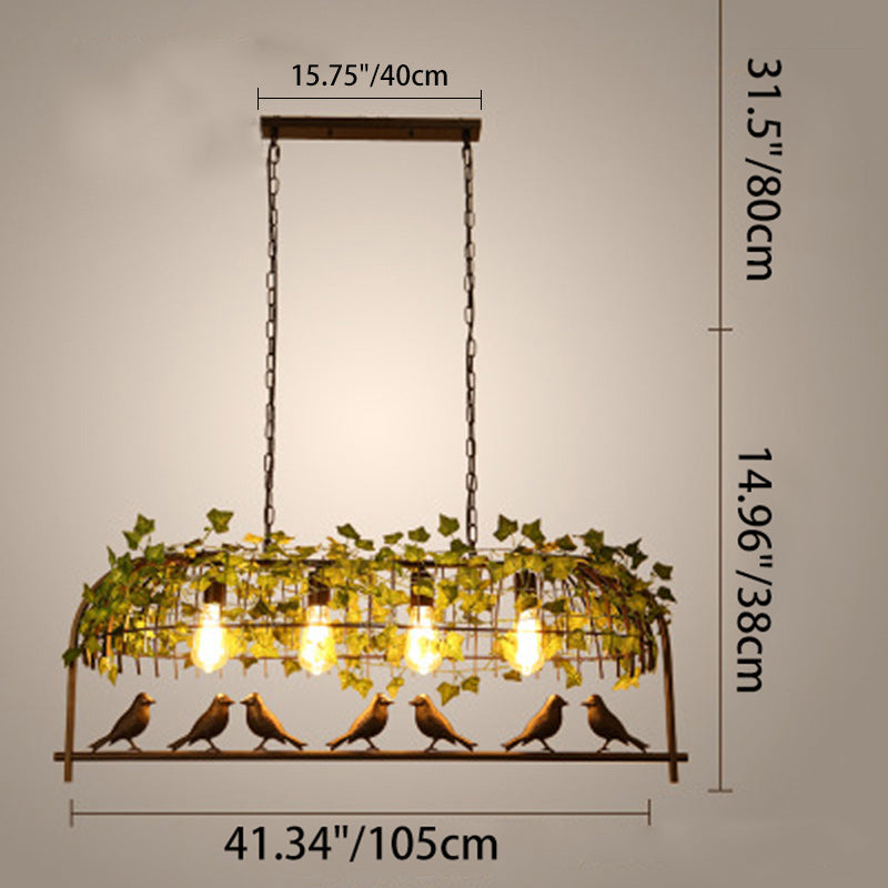 Industrial Iron Rectangle Chandelier with Birdcage for Dining Room