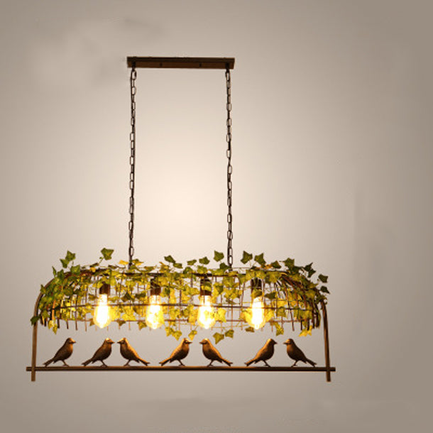 Industrial Iron Rectangle Chandelier with Birdcage for Dining Room