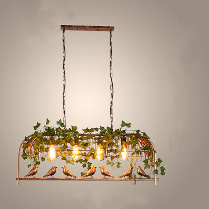 Industrial Iron Rectangle Chandelier with Birdcage for Dining Room