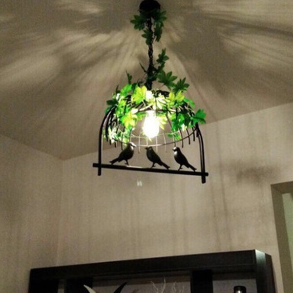 Industrial Iron Rectangle Chandelier with Birdcage for Dining Room