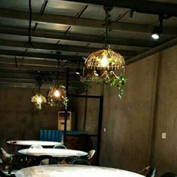 Industrial Iron Rectangle Chandelier with Birdcage for Dining Room