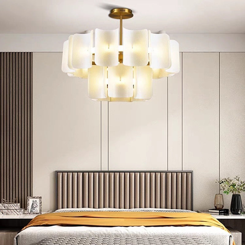 Modern Round 2-Tier Copper & Acrylic LED Chandelier for Living Room
