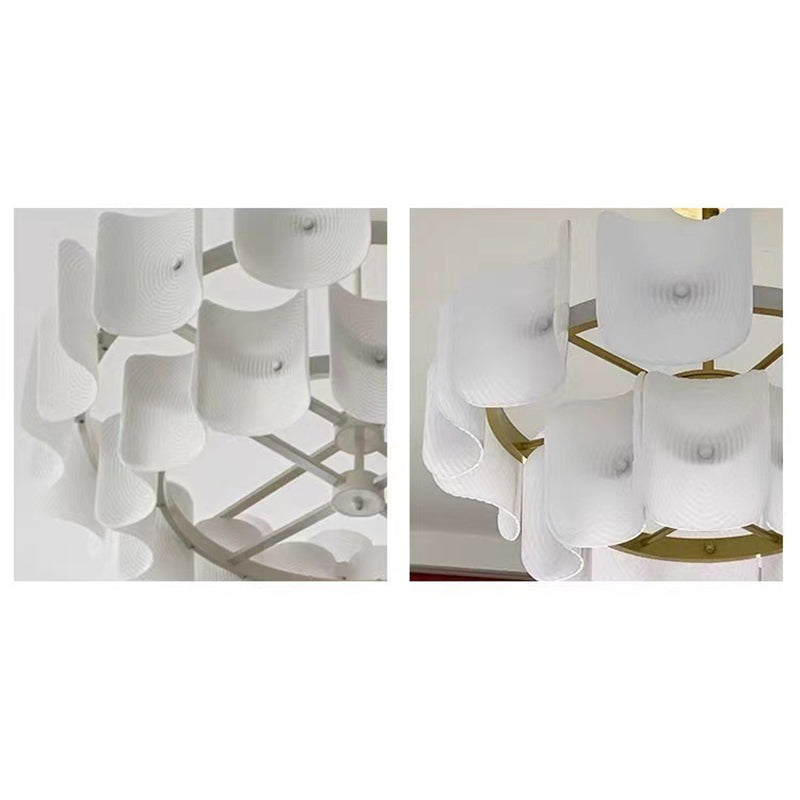 Modern Round 2-Tier Copper & Acrylic LED Chandelier for Living Room