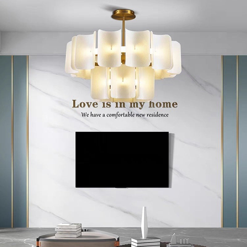 Modern Round 2-Tier Copper & Acrylic LED Chandelier for Living Room