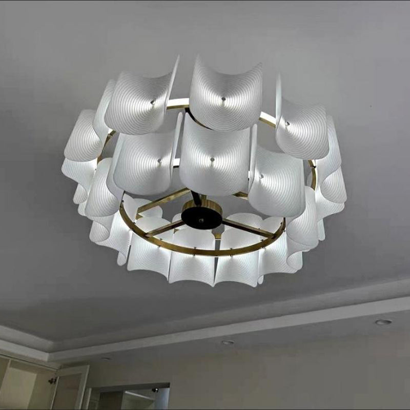Modern Round 2-Tier Copper & Acrylic LED Chandelier for Living Room