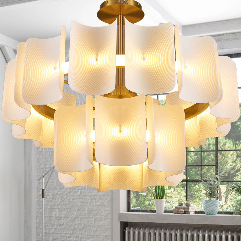 Modern Round 2-Tier Copper & Acrylic LED Chandelier for Living Room