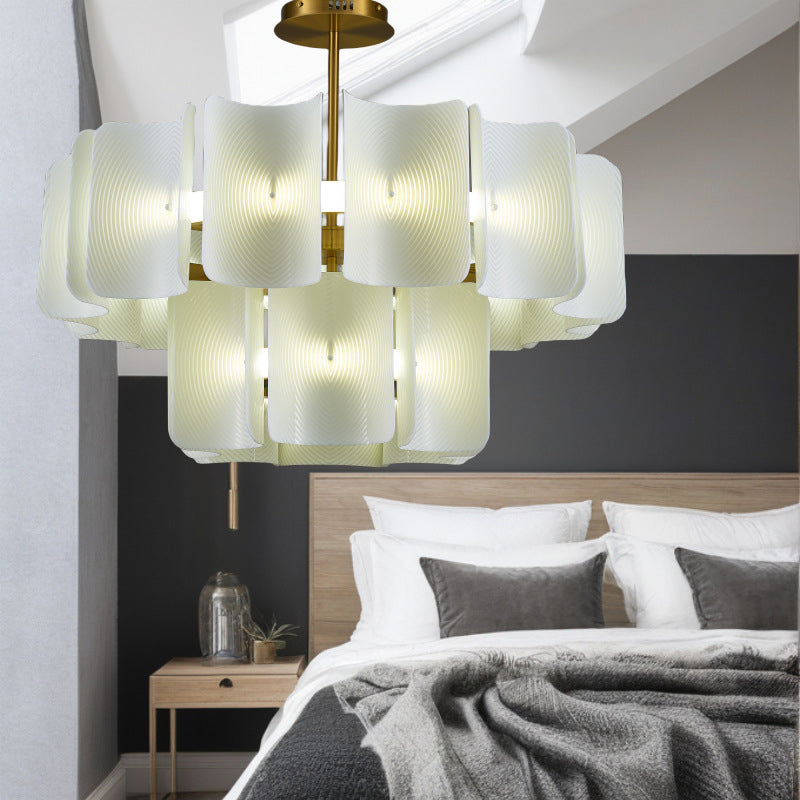 Modern Round 2-Tier Copper & Acrylic LED Chandelier for Living Room