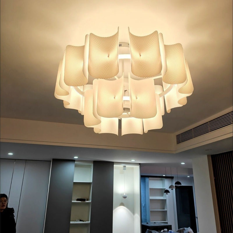 Modern Round 2-Tier Copper & Acrylic LED Chandelier for Living Room
