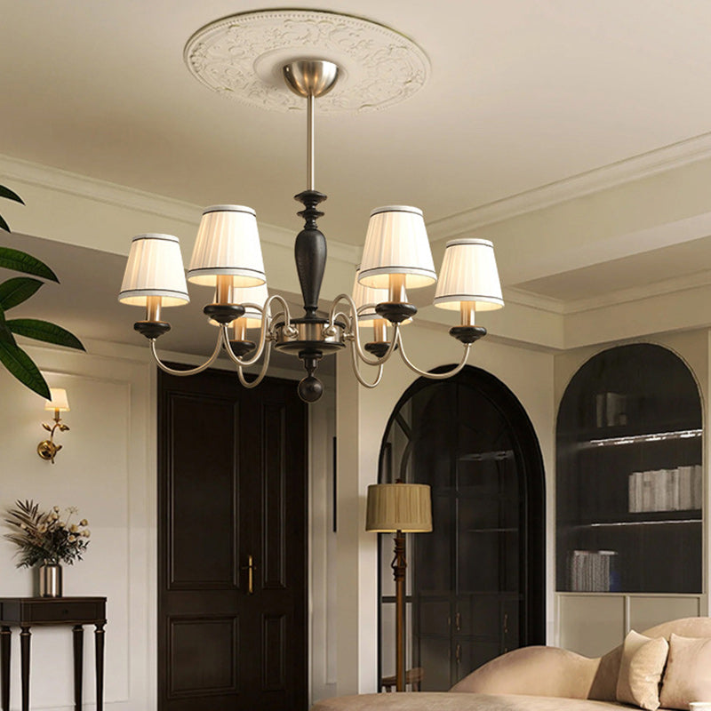 Elegant French Ash Wood & Metal 6-Light Frustum Cone Chandelier for Living Room