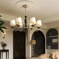 Elegant French Ash Wood & Metal 6-Light Frustum Cone Chandelier for Living Room