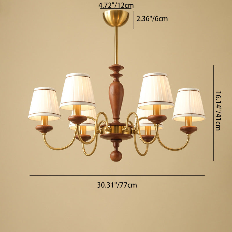 Elegant French Ash Wood & Metal 6-Light Frustum Cone Chandelier for Living Room