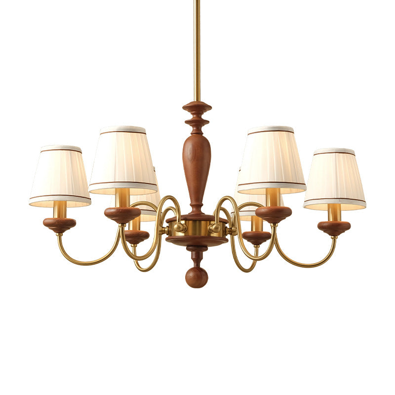 Elegant French Ash Wood & Metal 6-Light Frustum Cone Chandelier for Living Room