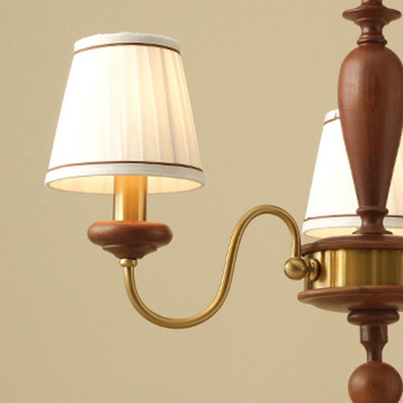 Elegant French Ash Wood & Metal 6-Light Frustum Cone Chandelier for Living Room