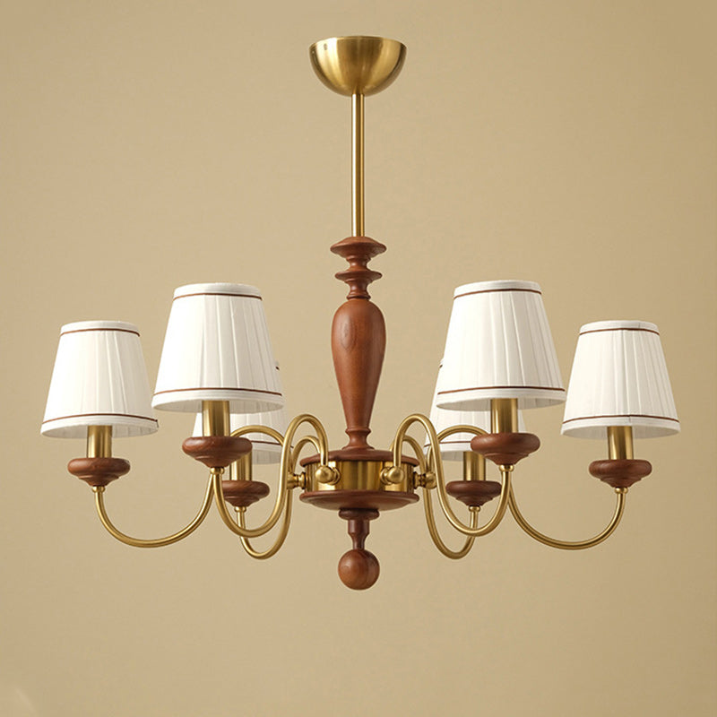 Elegant French Ash Wood & Metal 6-Light Frustum Cone Chandelier for Living Room