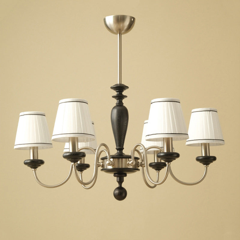 Elegant French Ash Wood & Metal 6-Light Frustum Cone Chandelier for Living Room