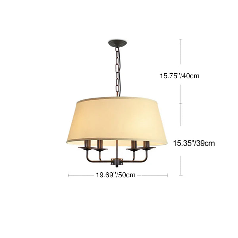 Rustic Iron Fabric 4-Light Cylinder Chandelier for Living Room Decor