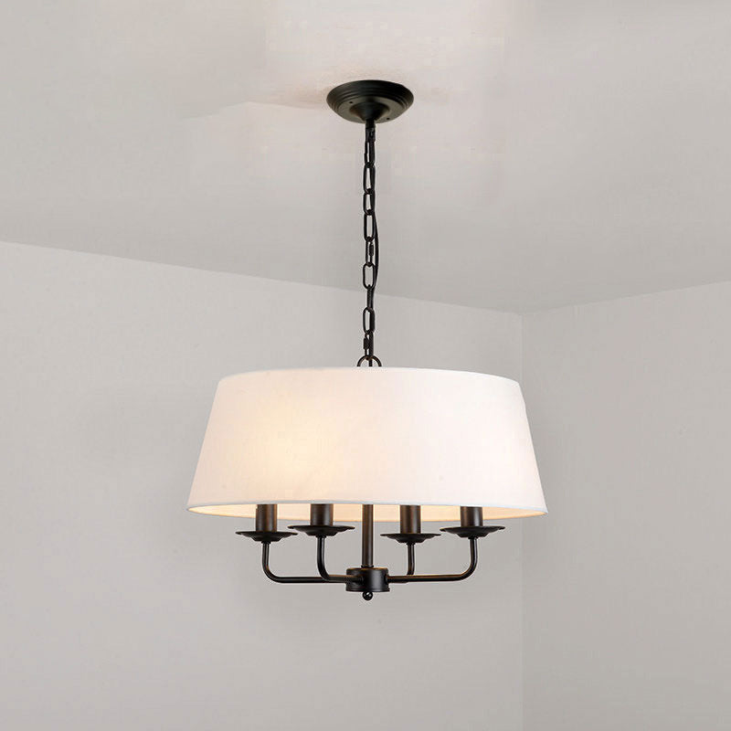 Rustic Iron Fabric 4-Light Cylinder Chandelier for Living Room Decor
