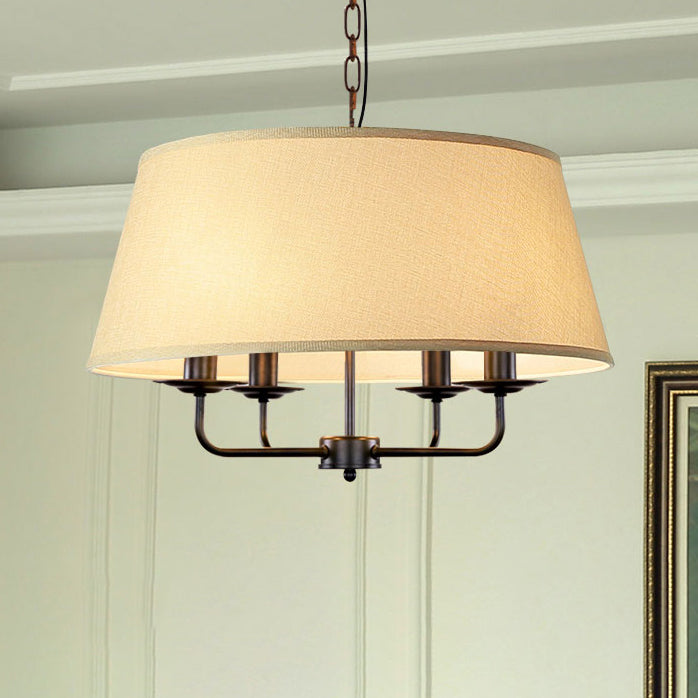 Rustic Iron Fabric 4-Light Cylinder Chandelier for Living Room Decor