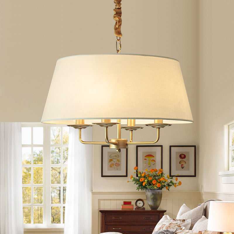 Rustic Iron Fabric 4-Light Cylinder Chandelier for Living Room Decor