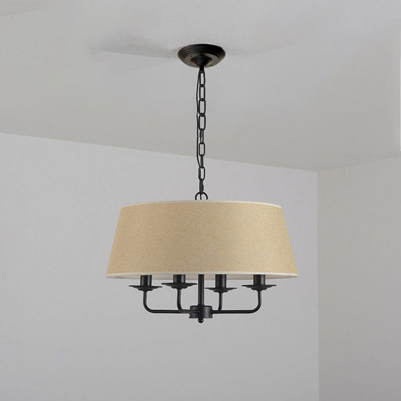 Rustic Iron Fabric 4-Light Cylinder Chandelier for Living Room Decor