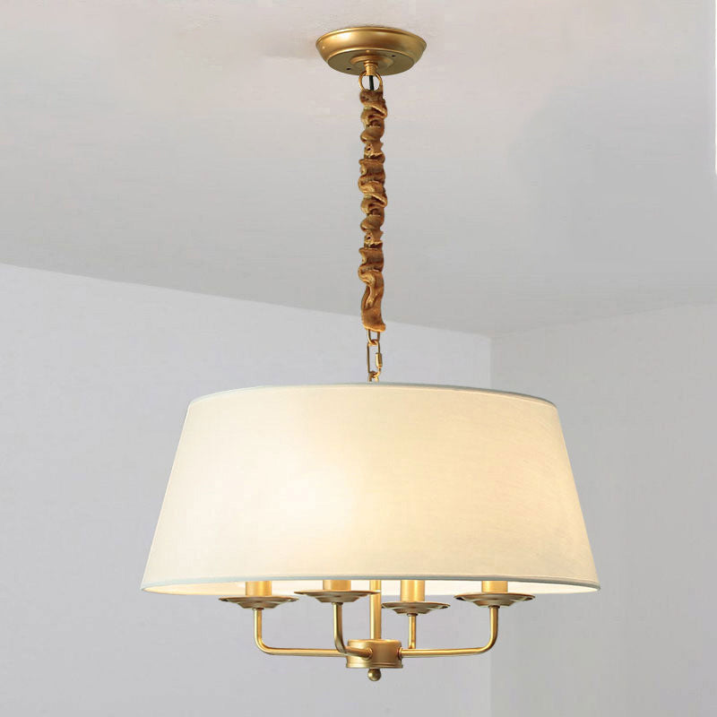 Rustic Iron Fabric 4-Light Cylinder Chandelier for Living Room Decor