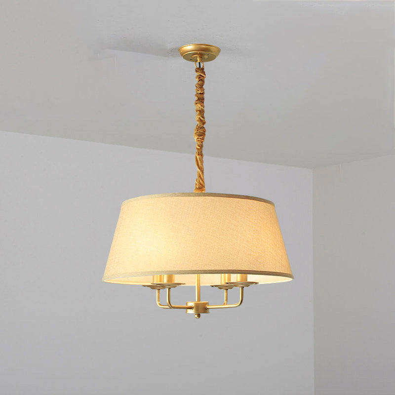 Rustic Iron Fabric 4-Light Cylinder Chandelier for Living Room Decor