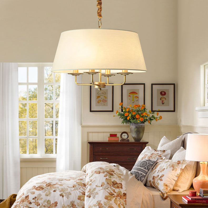 Rustic Iron Fabric 4-Light Cylinder Chandelier for Living Room Decor