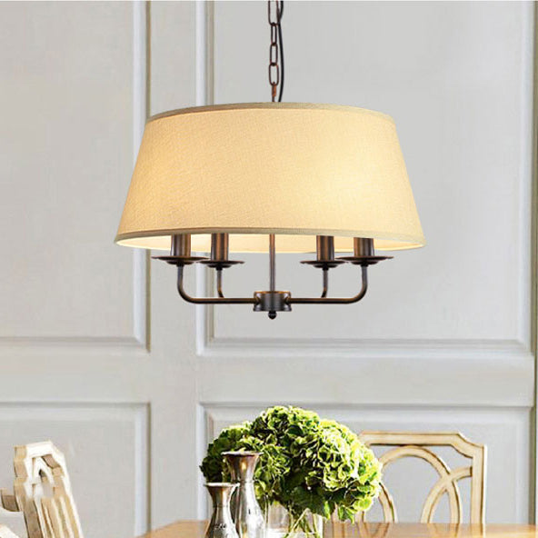 Rustic Iron Fabric 4-Light Cylinder Chandelier for Living Room Decor
