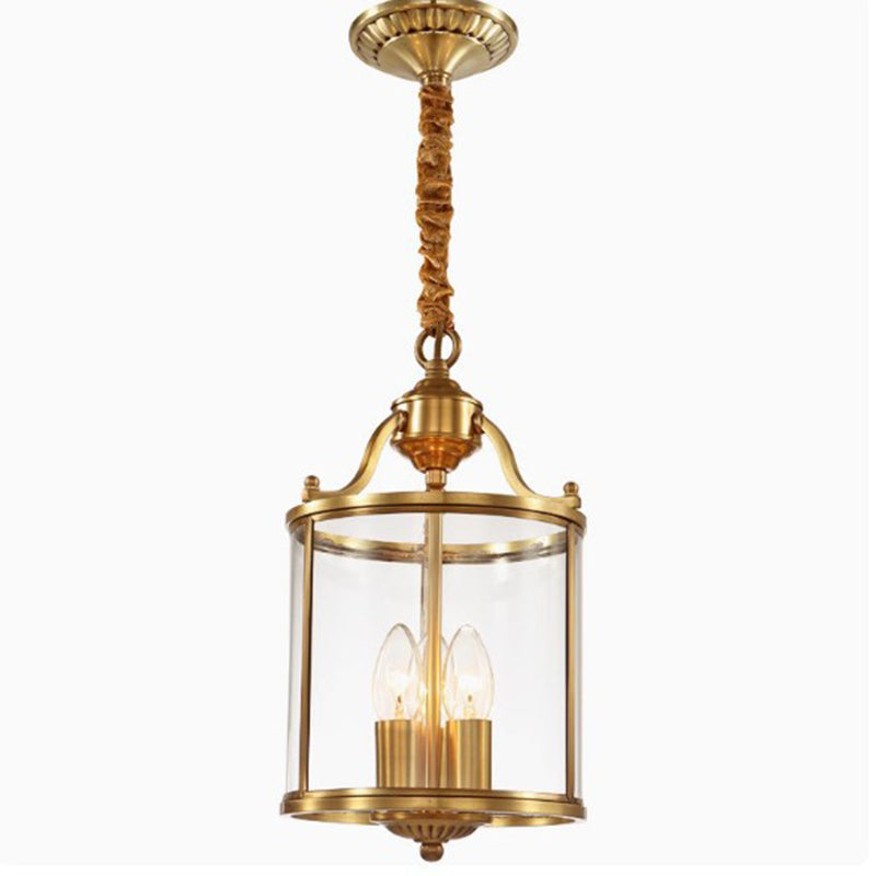 Rustic Copper Glass 3-Light Cylinder Chandelier for Living Room Decor