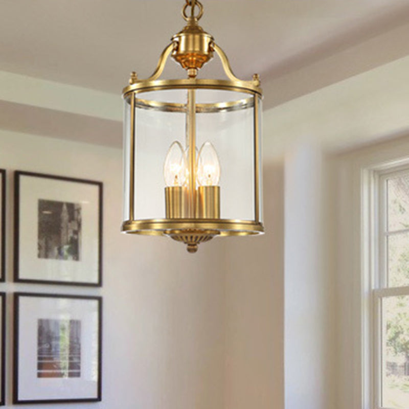 Rustic Copper Glass 3-Light Cylinder Chandelier for Living Room Decor