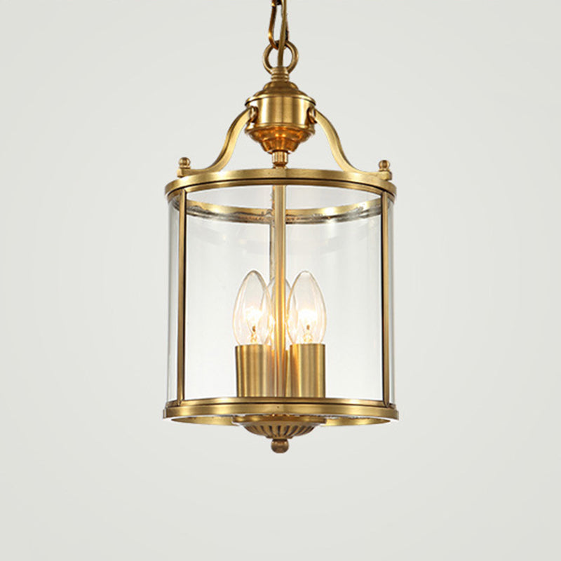 Rustic Copper Glass 3-Light Cylinder Chandelier for Living Room Decor