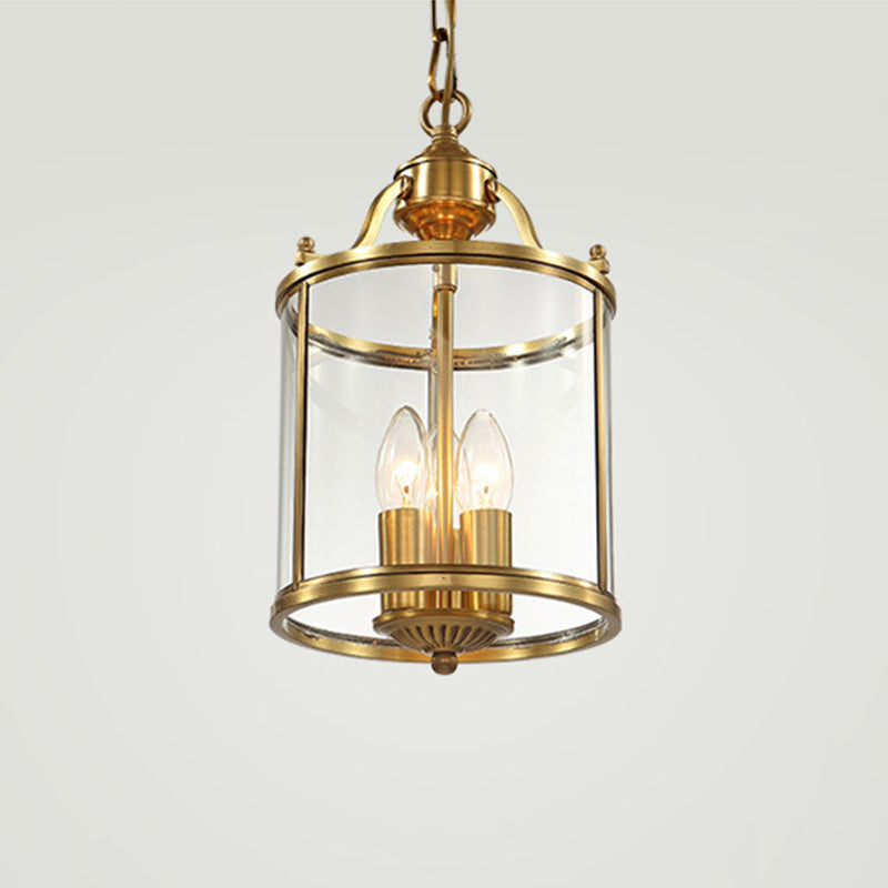 Rustic Copper Glass 3-Light Cylinder Chandelier for Living Room Decor