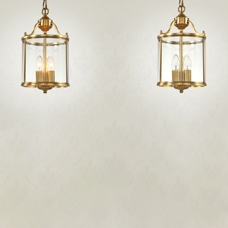 Rustic Copper Glass 3-Light Cylinder Chandelier for Living Room Decor