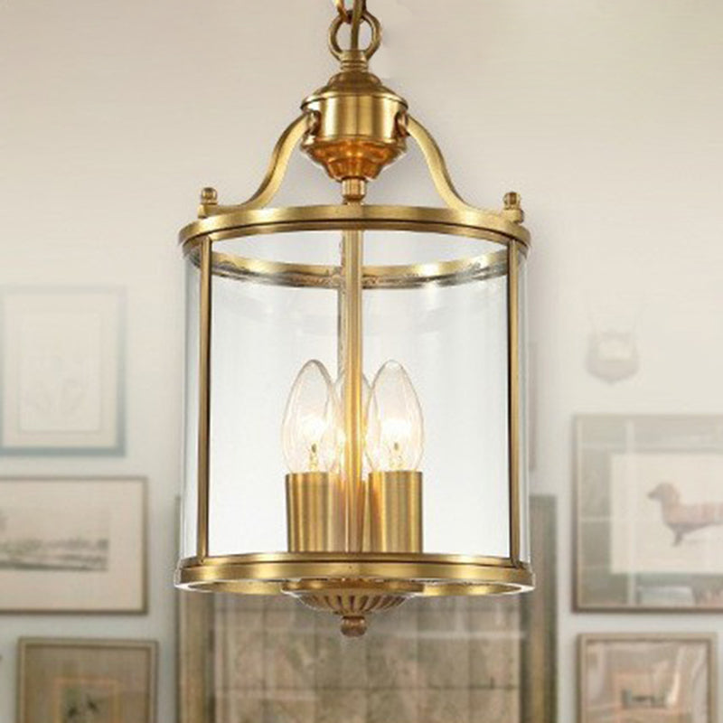 Rustic Copper Glass 3-Light Cylinder Chandelier for Living Room Decor