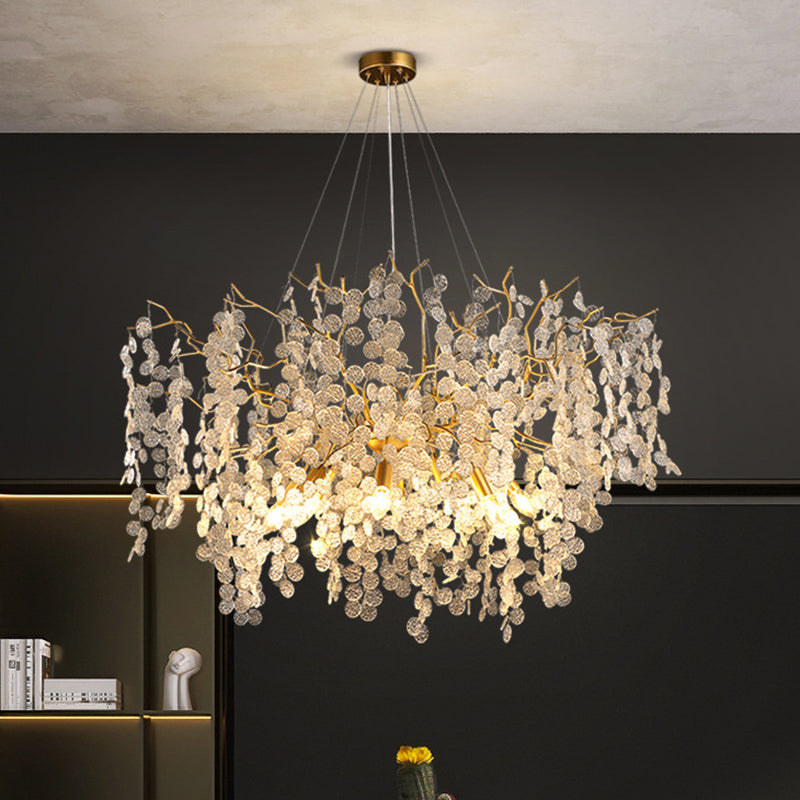 Modern Silver Aluminum Crystal Chandelier for Living Room, 9/10/12/14 Lights