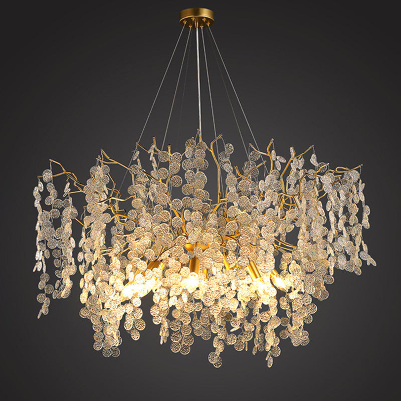 Modern Silver Aluminum Crystal Chandelier for Living Room, 9/10/12/14 Lights