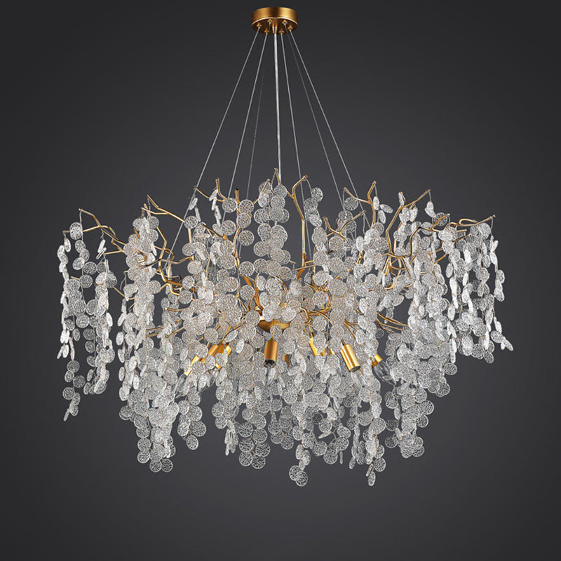 Modern Silver Aluminum Crystal Chandelier for Living Room, 9/10/12/14 Lights
