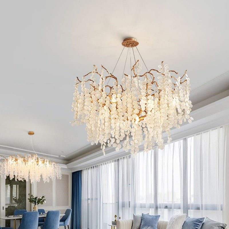 Modern Silver Aluminum Crystal Chandelier for Living Room, 9/10/12/14 Lights