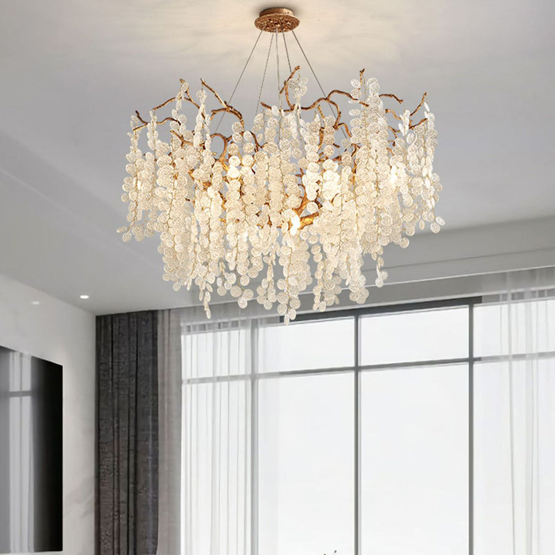 Modern Silver Aluminum Crystal Chandelier for Living Room, 9/10/12/14 Lights