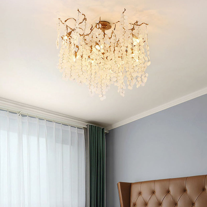 Modern Silver Aluminum Crystal Chandelier for Living Room, 9/10/12/14 Lights