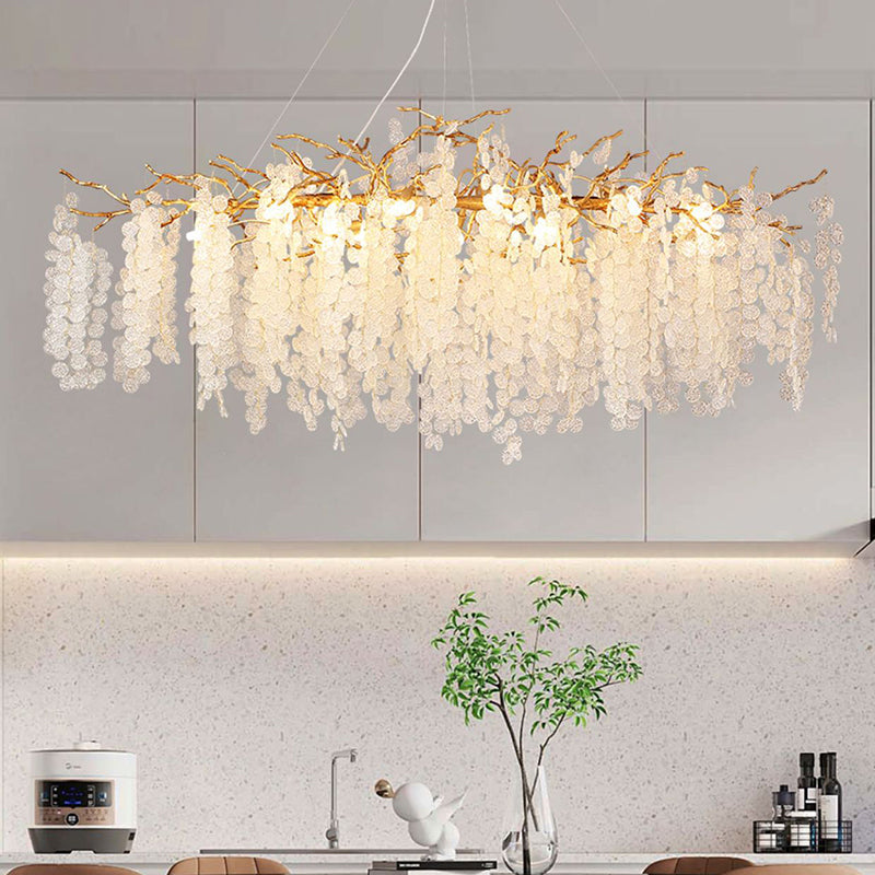 Modern Silver Aluminum Crystal Chandelier for Living Room, 9/10/12/14 Lights