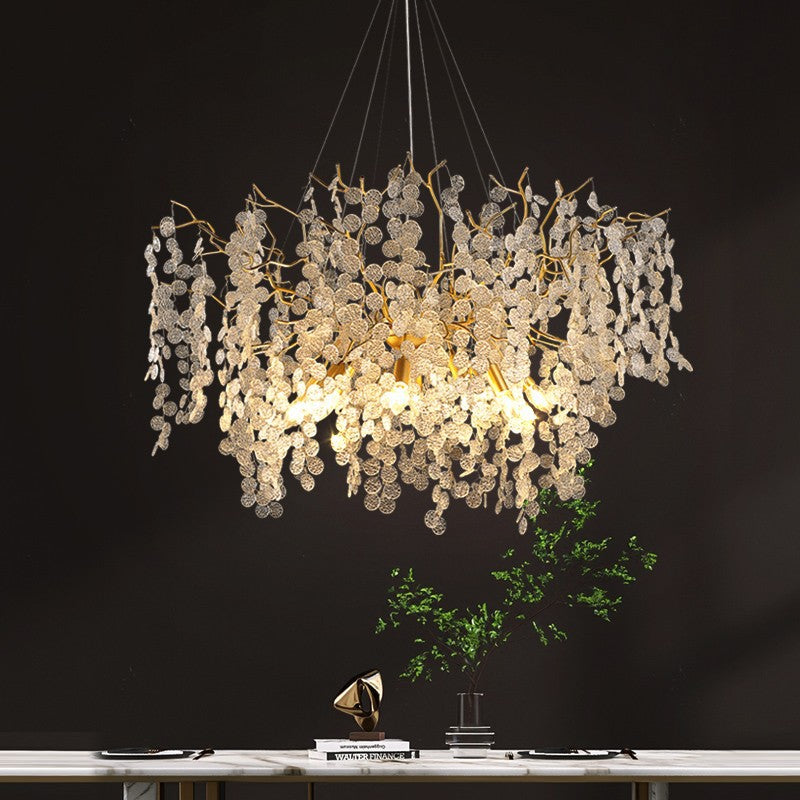 Modern Silver Aluminum Crystal Chandelier for Living Room, 9/10/12/14 Lights