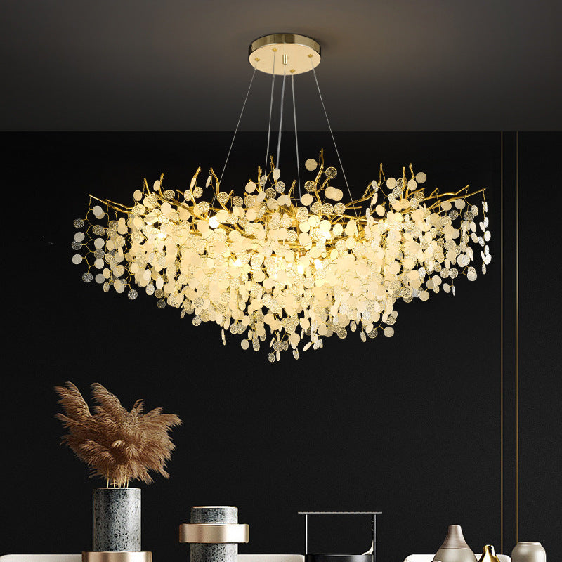 Modern Silver Aluminum Crystal Chandelier for Living Room, 9/10/12/14 Lights