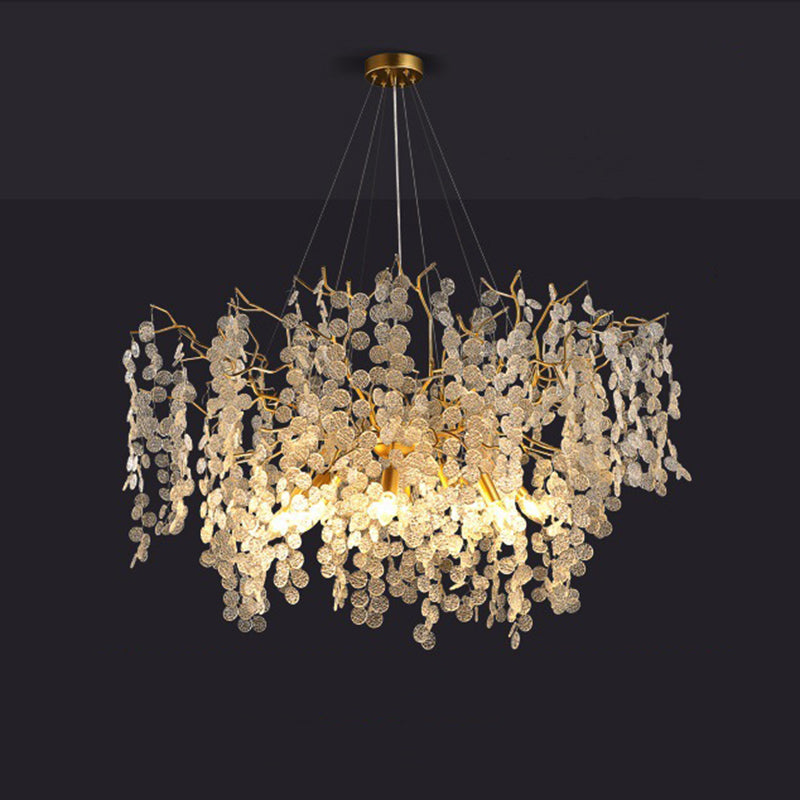 Modern Silver Aluminum Crystal Chandelier for Living Room, 9/10/12/14 Lights