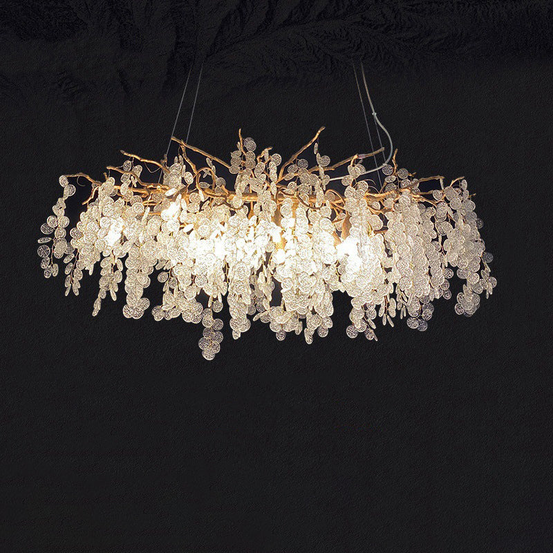 Modern Silver Aluminum Crystal Chandelier for Living Room, 9/10/12/14 Lights