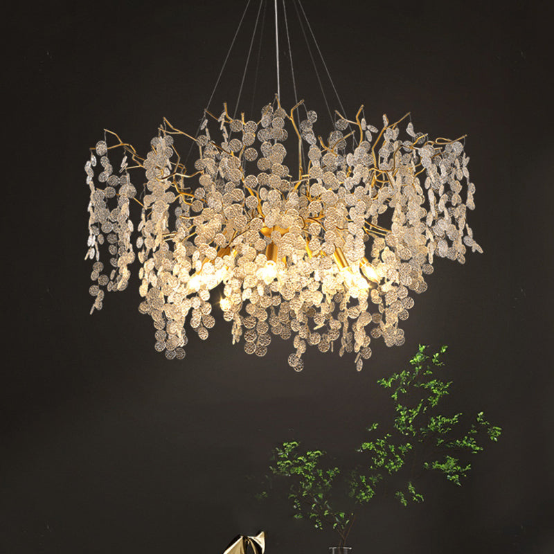 Modern Silver Aluminum Crystal Chandelier for Living Room, 9/10/12/14 Lights